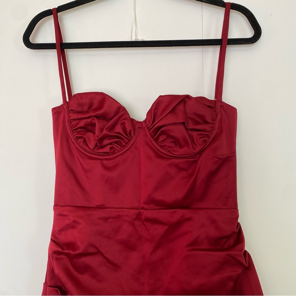 Elegant Burgundy Satin Dress - Picture 9 of 11